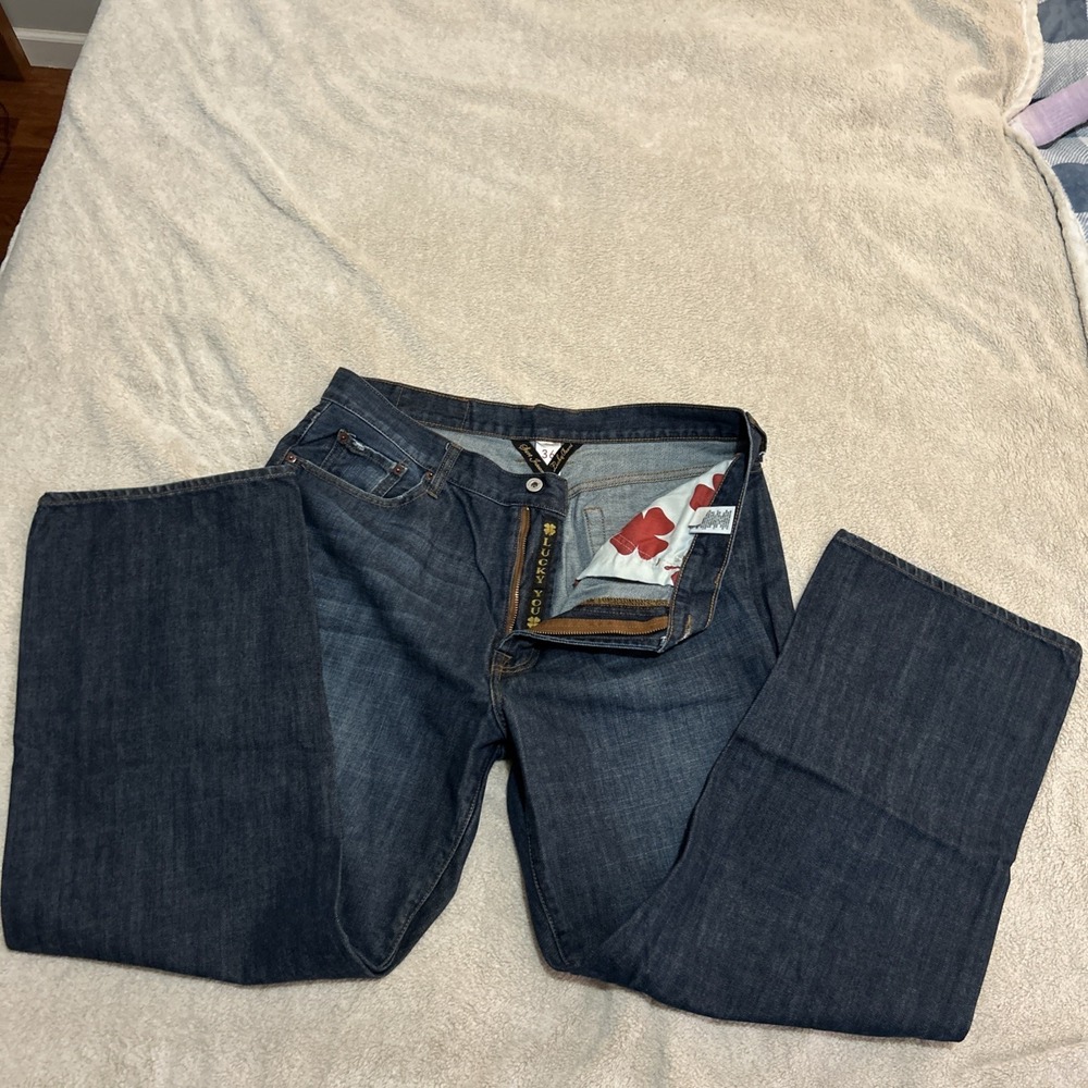 Lucky Brand Jeans 181 Relaxed Straight 36x29 Short Inseam Dark Blue Wash - Picture 2 of 13